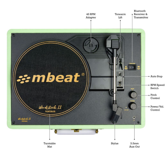 mbeat Woodstock 2 Retro Turntable Player